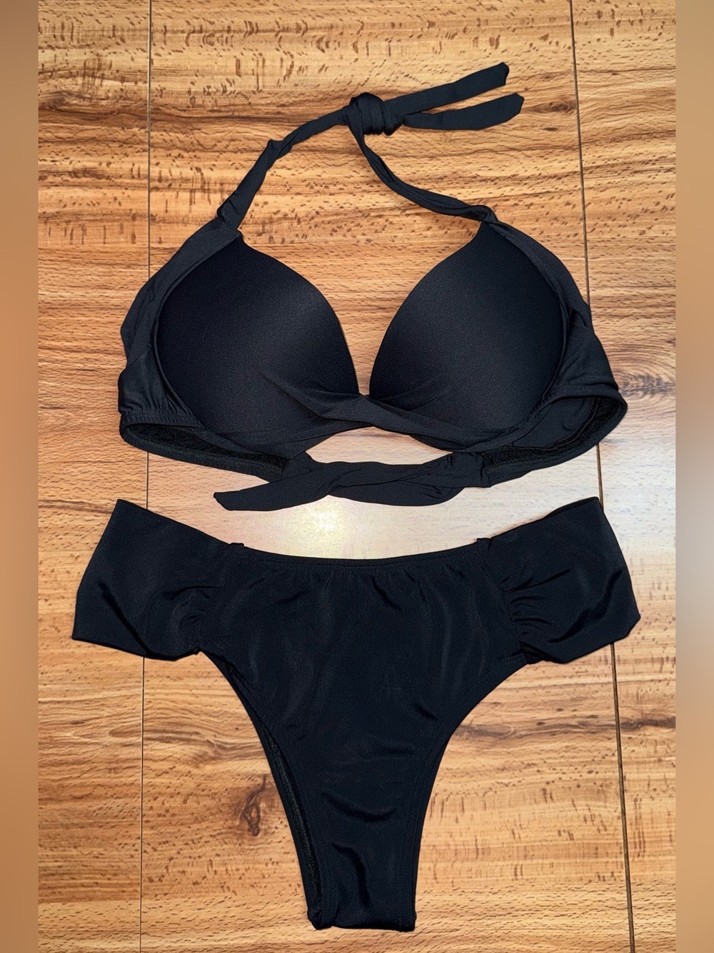 Black Halter Push-Up Brazilian Bikini Set - Women’s Swim